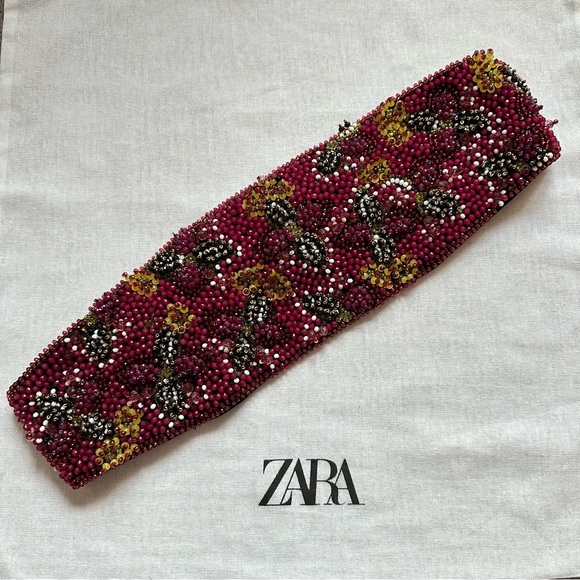 New Zara Purple Beaded Sash Belt 7521/037 Size 30 - Picture 4 of 11